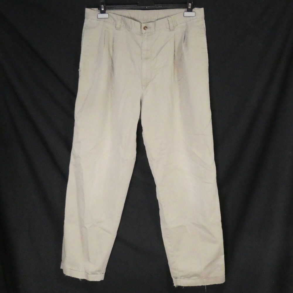 Men's Casual Chino Beige Pants| 36 x 30 | Rolled Bottom Hems